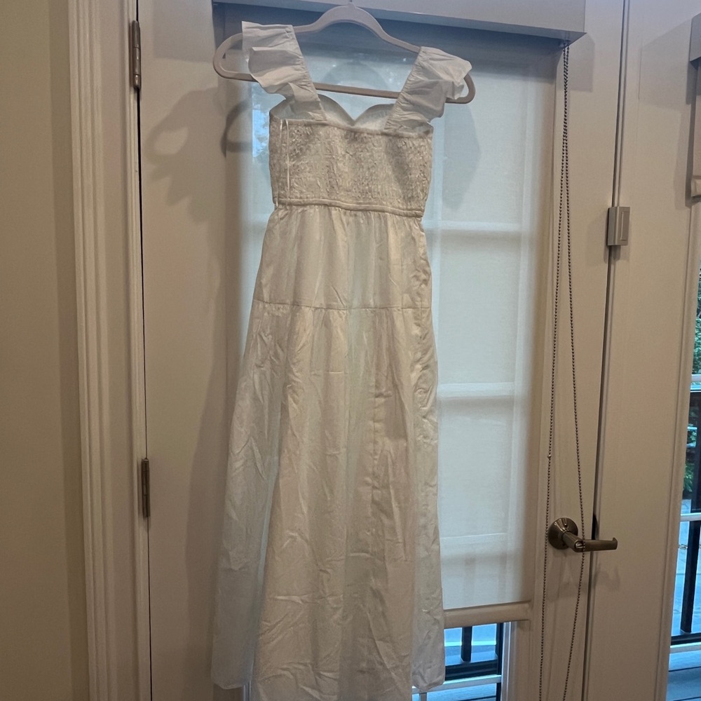Abercrombie and fitch white smocked ruffle strap midi dress - Picture 3 of 4